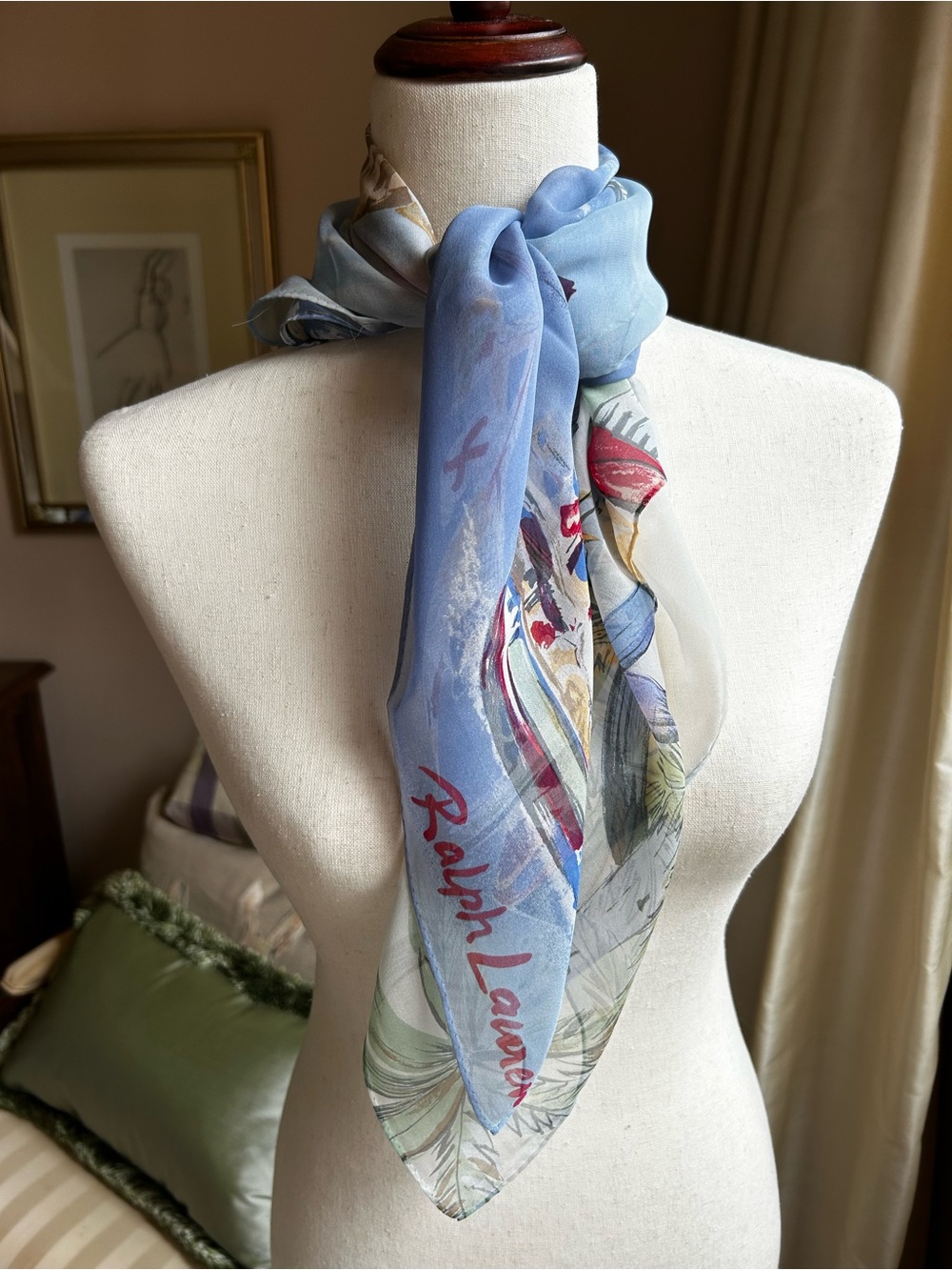 Vintage Ralph Lauren ‘Riviera’ 100% silk chiffon scarf.  Early 1990’s